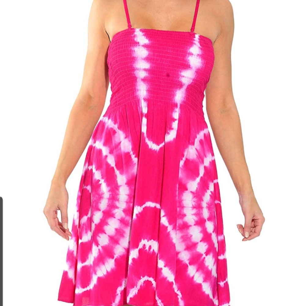 Rivera Sun pink/ white tube style mini/ midi dress
